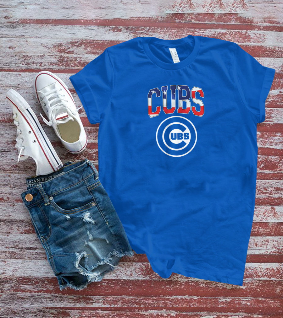 Chicago Cubs Stars And Stripes Logo CUBS Text American Flag Colors T-Shirt