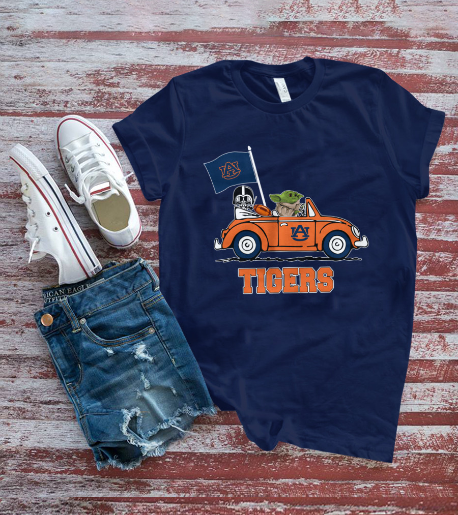Auburn Tigers Darth Vader Baby Yoda Driving Car Star Wars T-Shirt