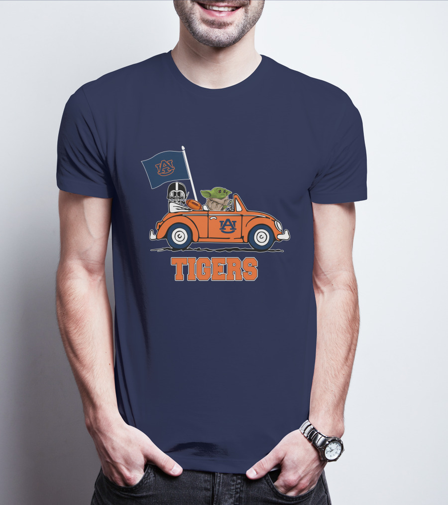 Auburn Tigers Darth Vader Baby Yoda Driving Car Star Wars T-Shirt