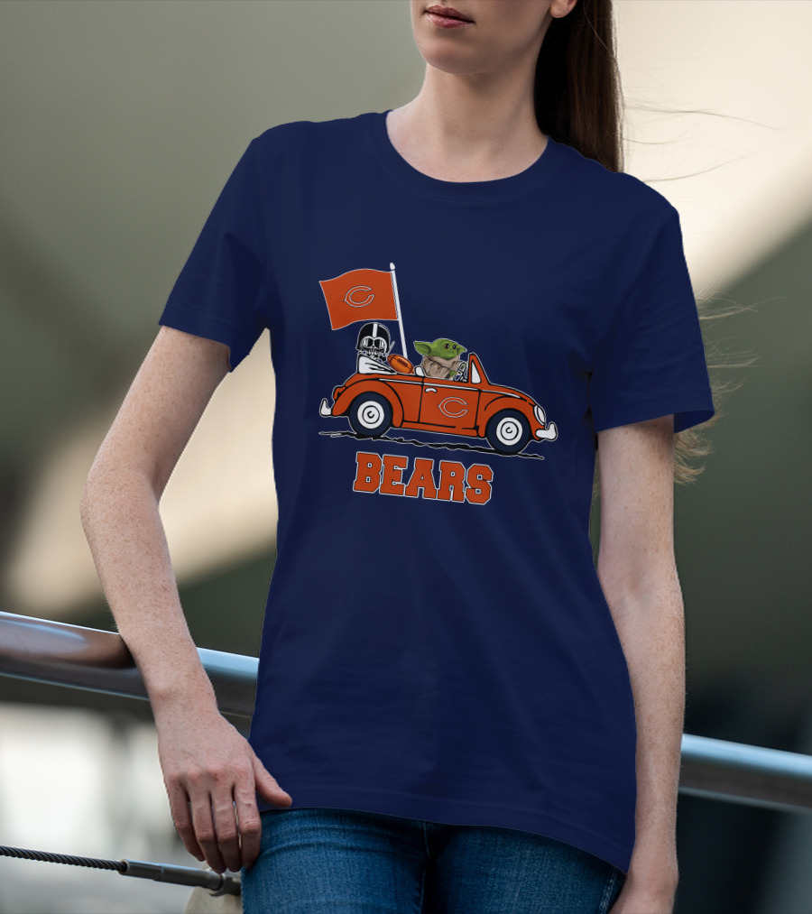 Chicago Bears Darth Vader Baby Yoda Car Driving Star Wars Football T-Shirt