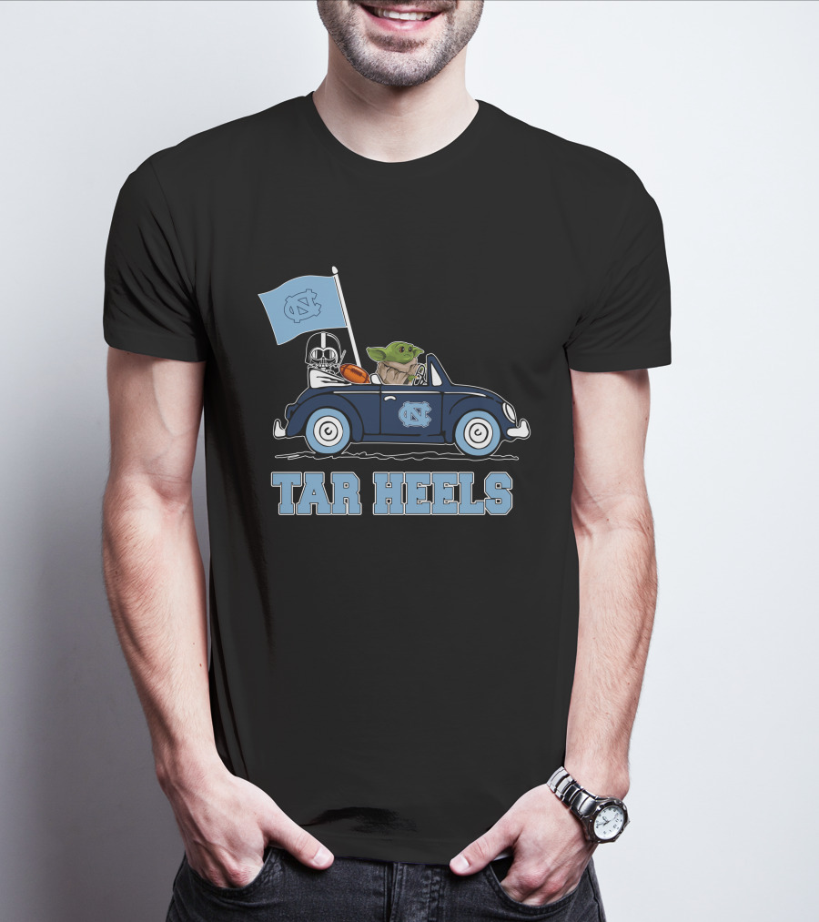 North Carolina Tar Heels Darth Vader Baby Yoda Driving Car Star Wars T-Shirt