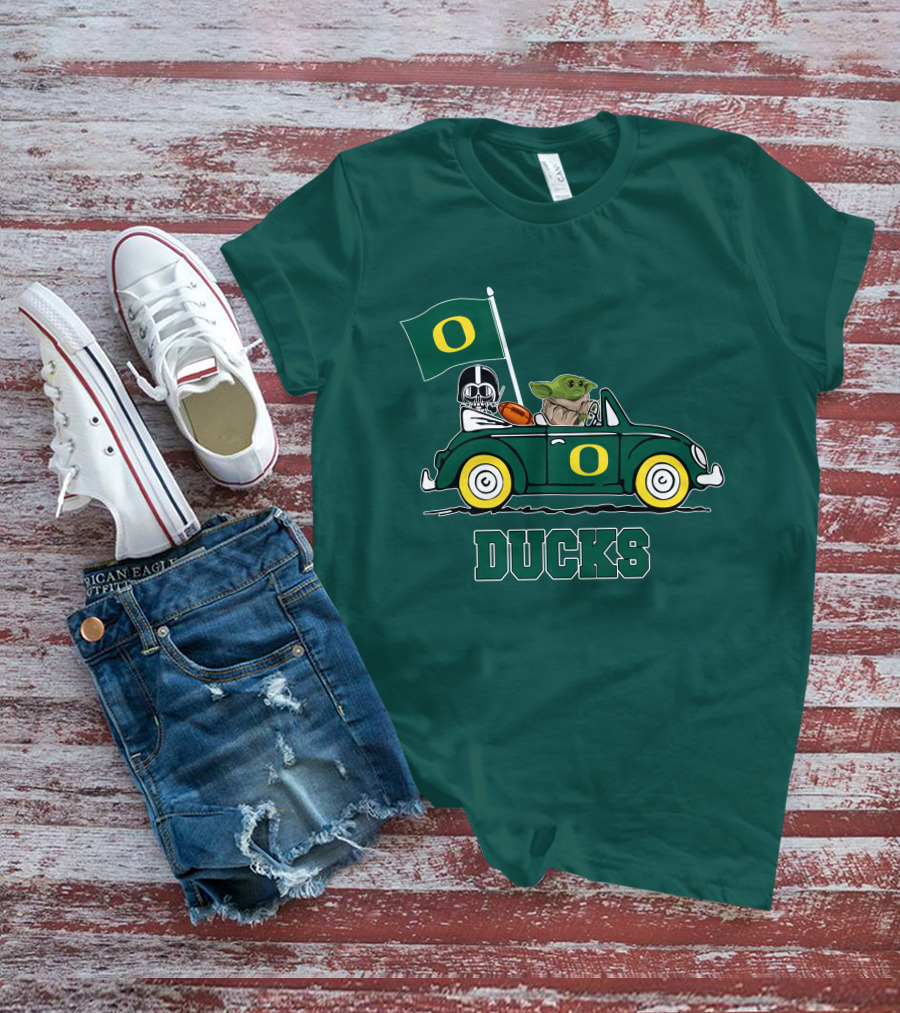 Oregon Ducks Darth Vader Baby Yoda Car Star Wars Football T-Shirt