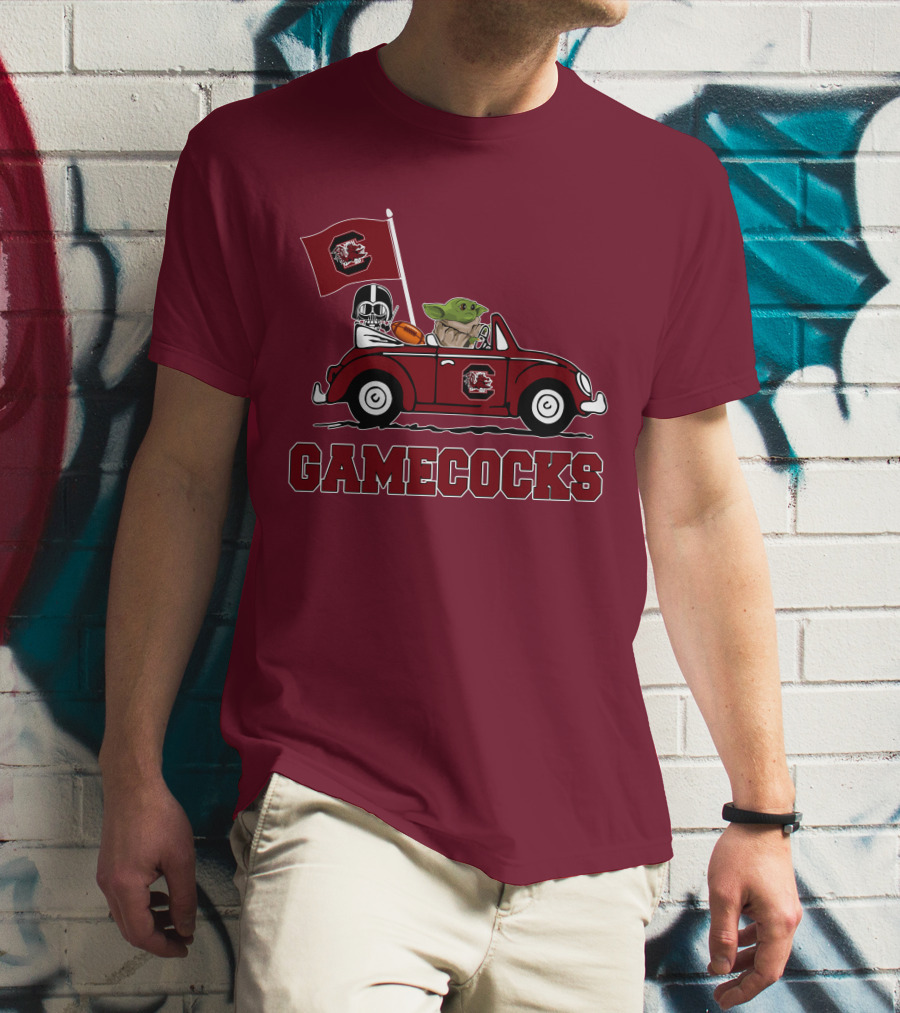 Gamecocks Baby Yoda Darth Vader Driving Football Star Wars T-Shirt