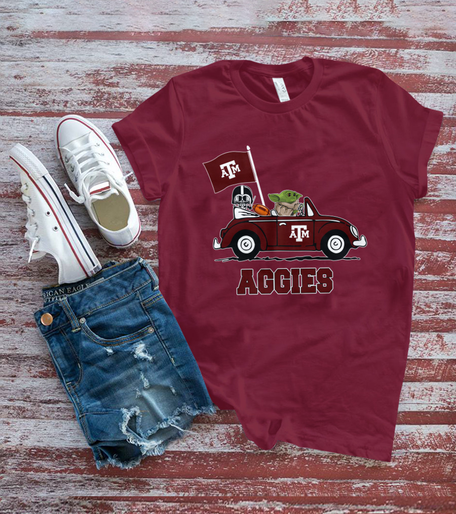 Aggies Star Wars Inspired Driving Scene With Football And Flag T-Shirt