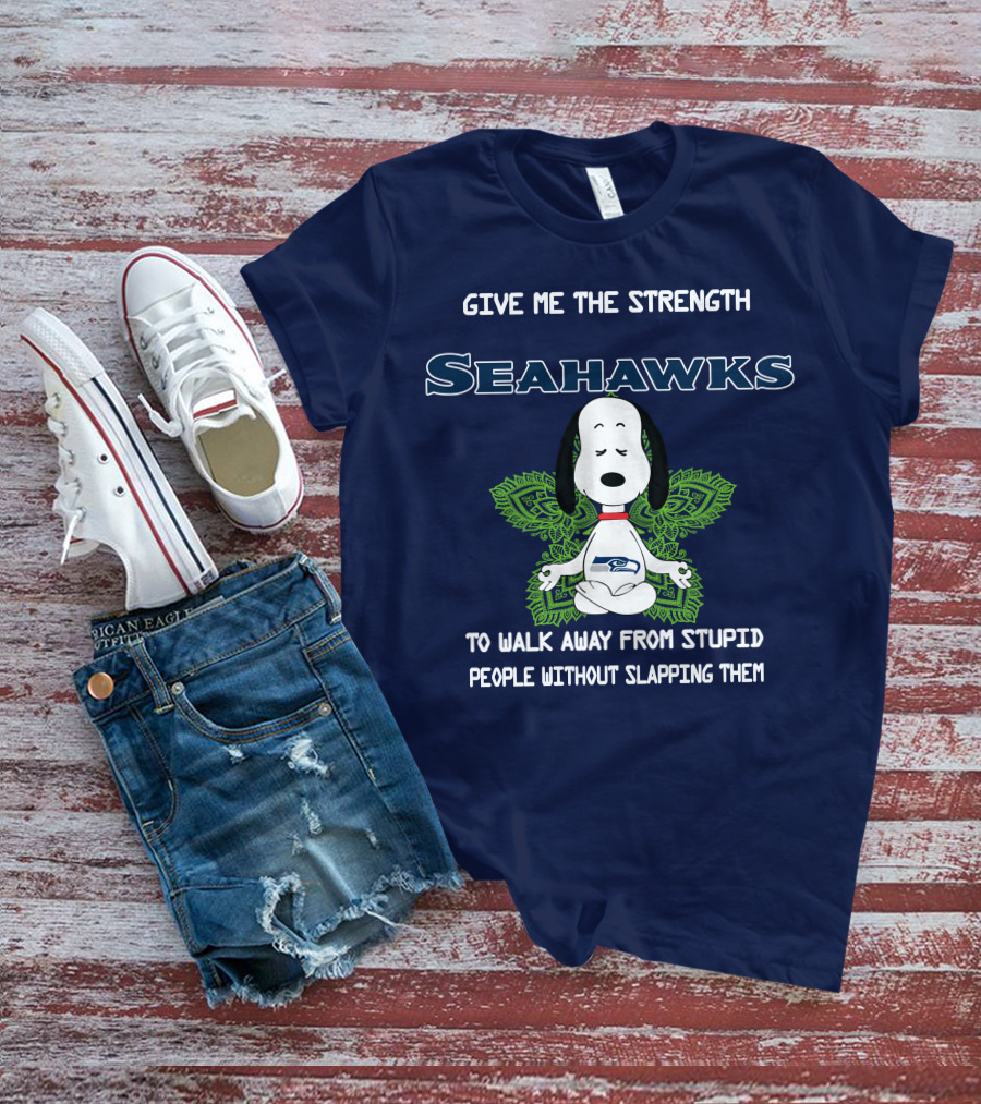 Seahawks Snoopy Yoga Give Me The Strength To Walk Away From Stupid People Without Slapping Them T-Shirt