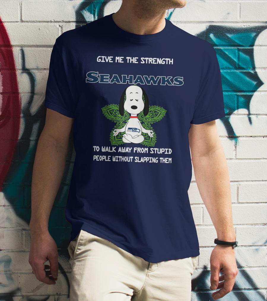 Seahawks Snoopy Yoga Give Me The Strength To Walk Away From Stupid People Without Slapping Them T-Shirt