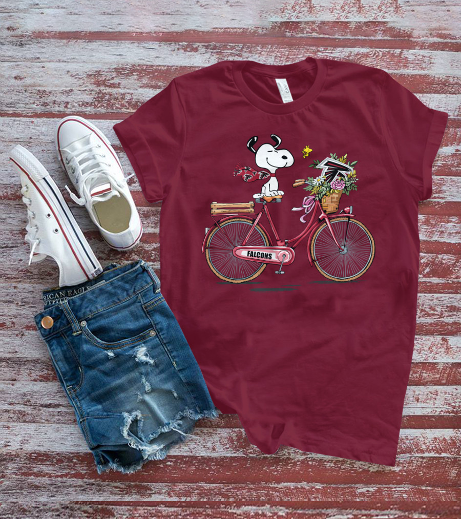 Atlanta Falcons Snoopy Woodstock Bicycle Adventure T-Shirt