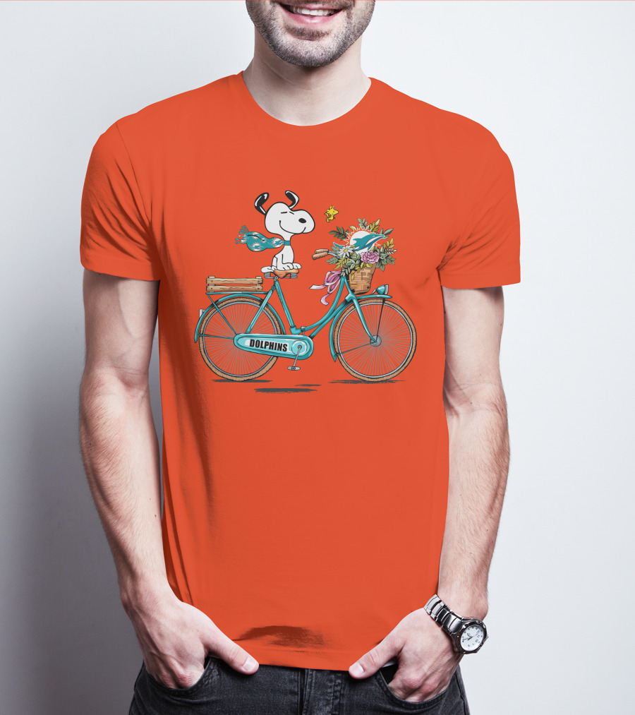 Miami Dolphins Snoopy Bicycle Adventure T-Shirt