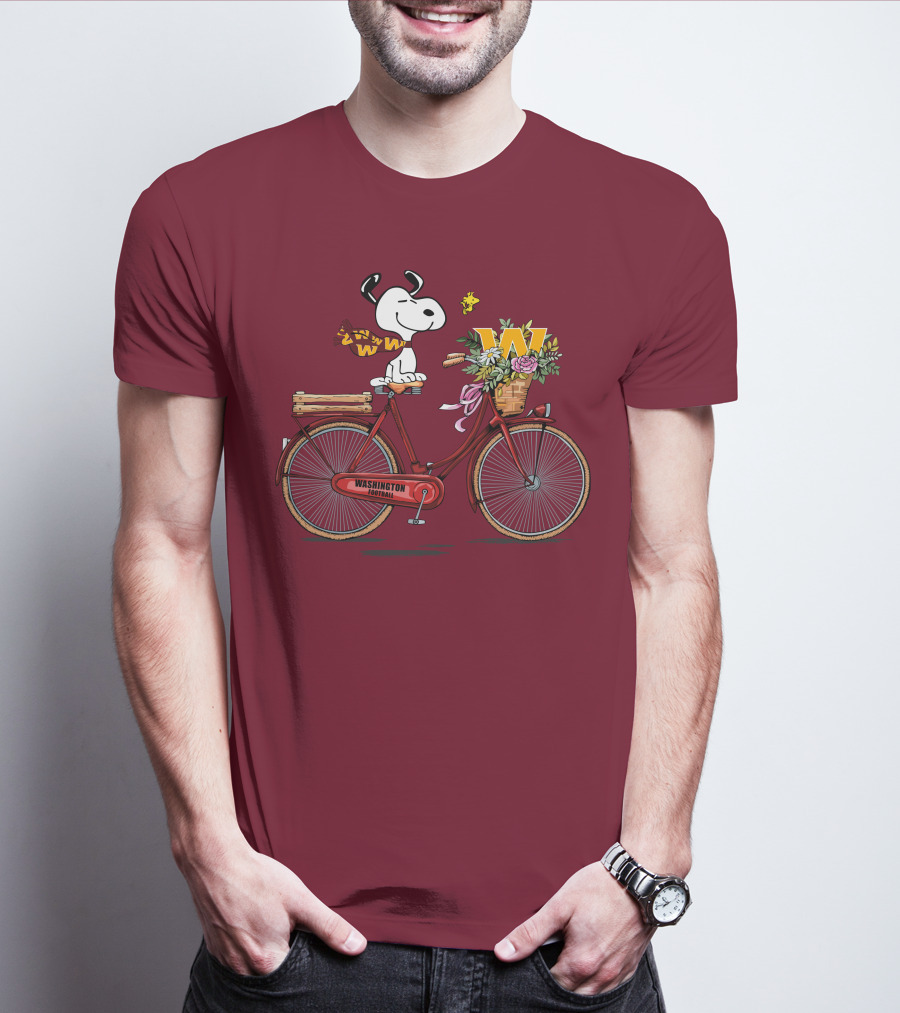 Washington Football Team Snoopy With Bicycle And Flowers T-Shirt