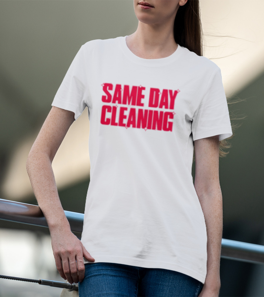 Sammy Virji Same Day Cleaning Bold Red Text T-Shirt