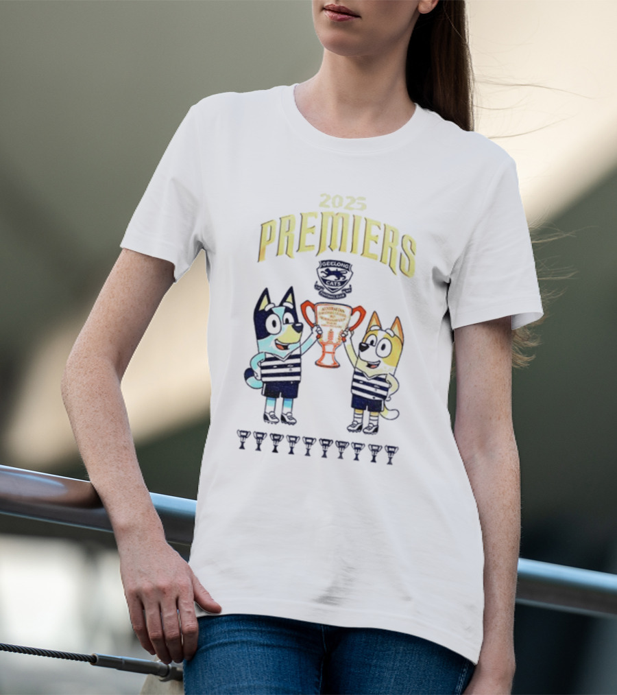 2025 Premiers Bluey And Bingo Geelong Cats Football AFL T-Shirt