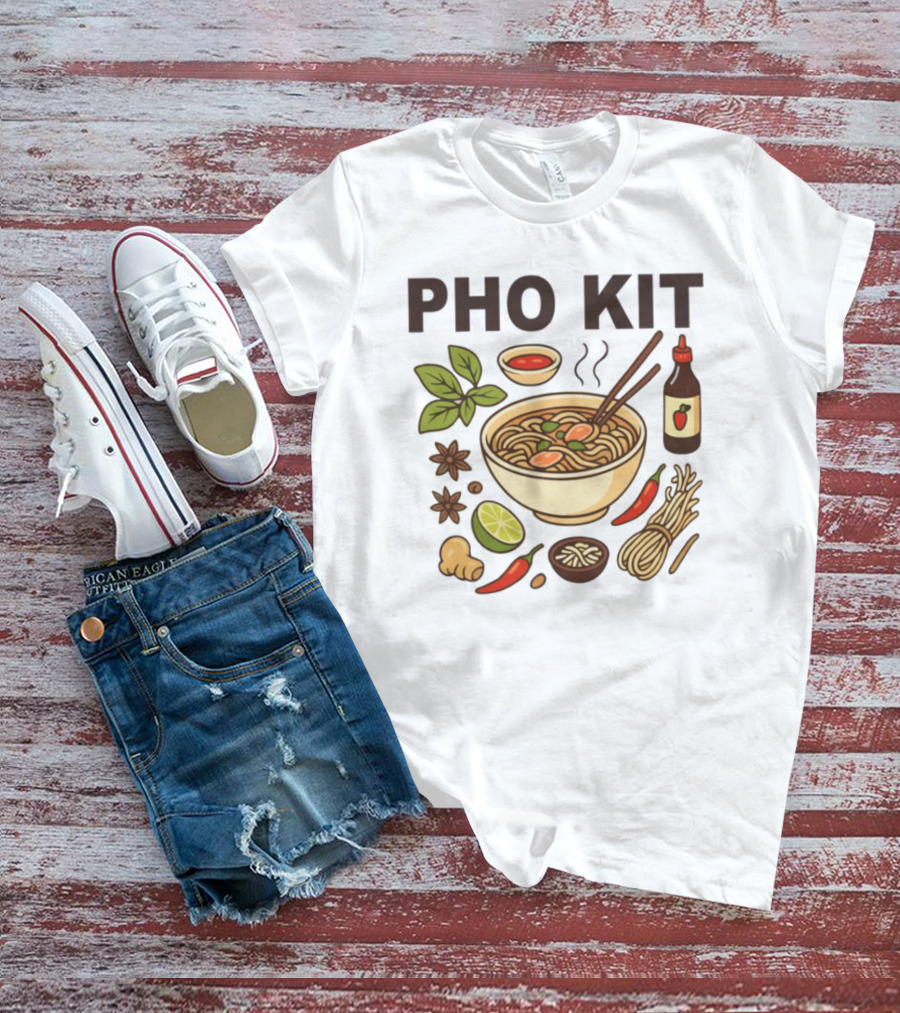 Pho Kit Noodle Bowl With Ingredients And Chopsticks T-Shirt