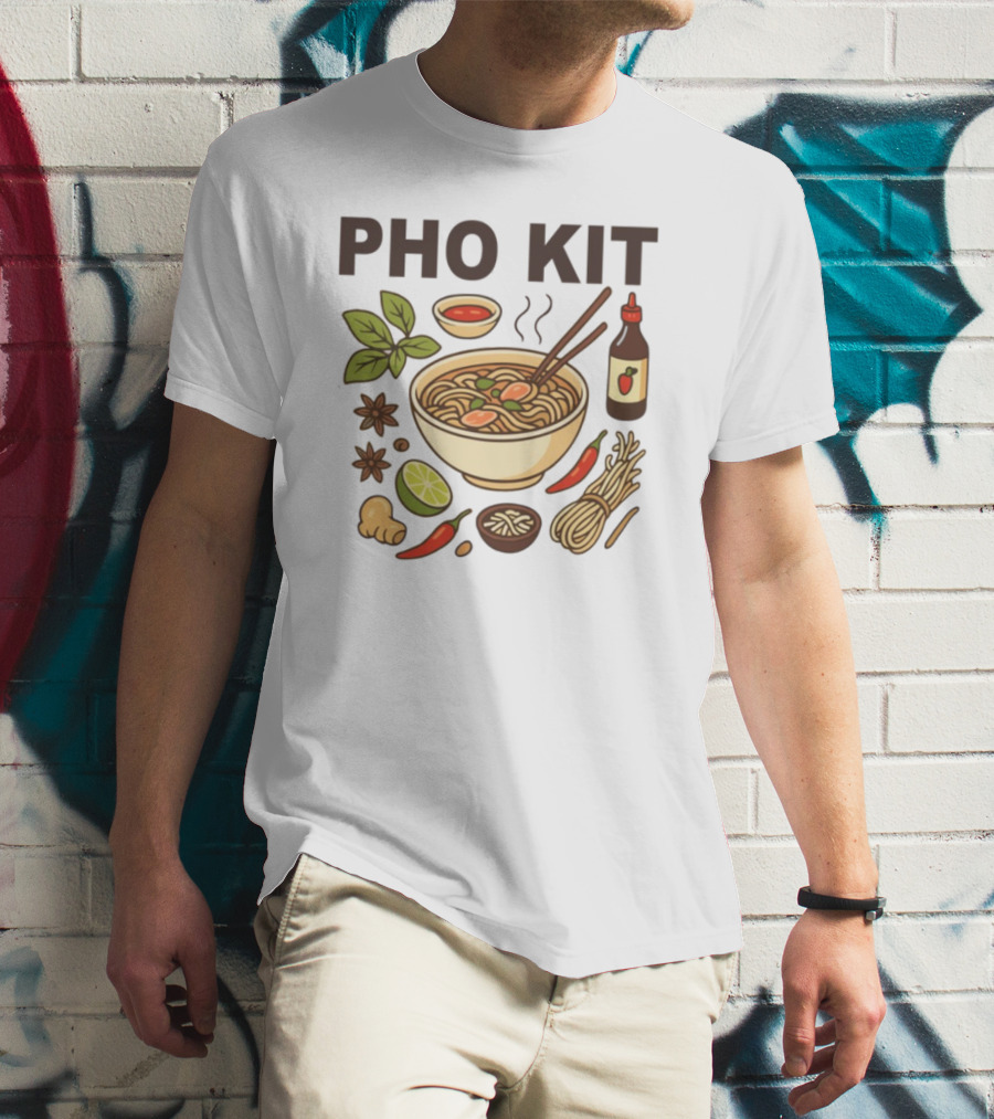 Pho Kit Noodle Bowl With Ingredients And Chopsticks T-Shirt