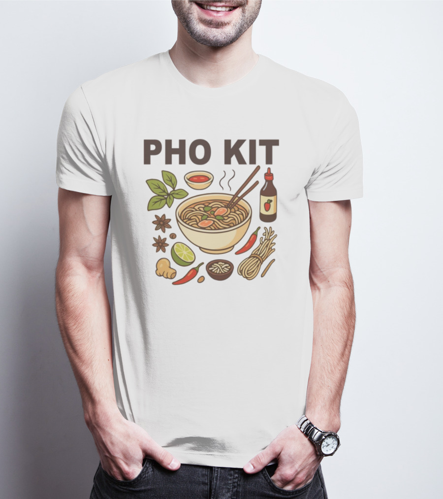 Pho Kit Noodle Bowl With Ingredients And Chopsticks T-Shirt