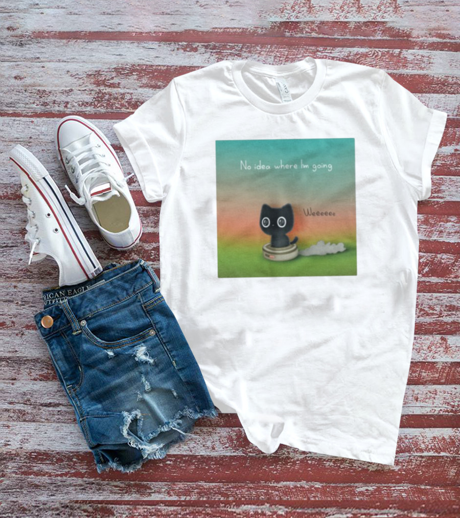 No Idea Where I'm Going Wee Black Cat Riding Robot Vacuum T-Shirt