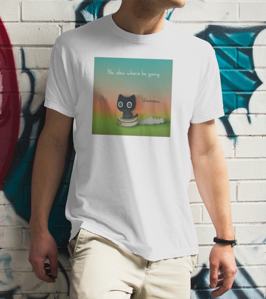 No Idea Where I'm Going Wee Black Cat Riding Robot Vacuum T-Shirt