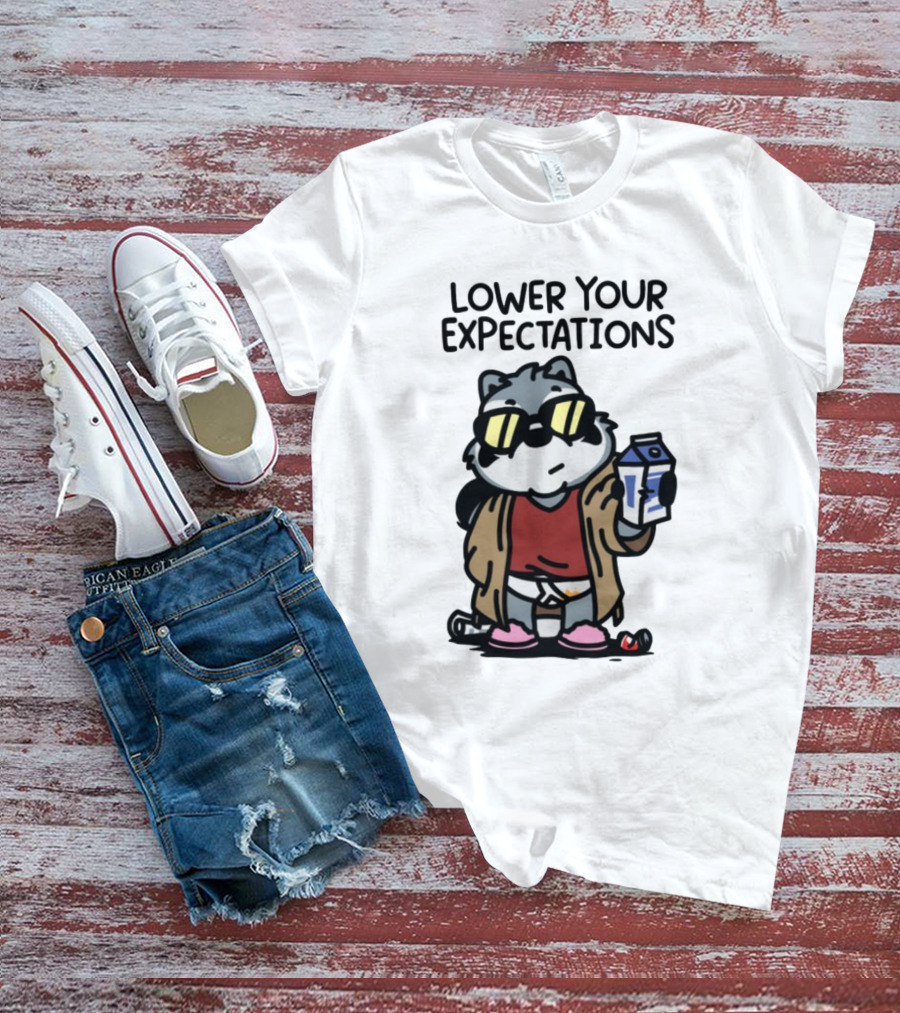 Lower Your Expectations Cartoon Character With Sunglasses And Milk Carton T-Shirt