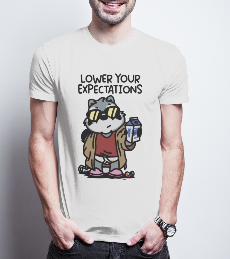 Lower Your Expectations Cartoon Character With Sunglasses And Milk Carton T-Shirt