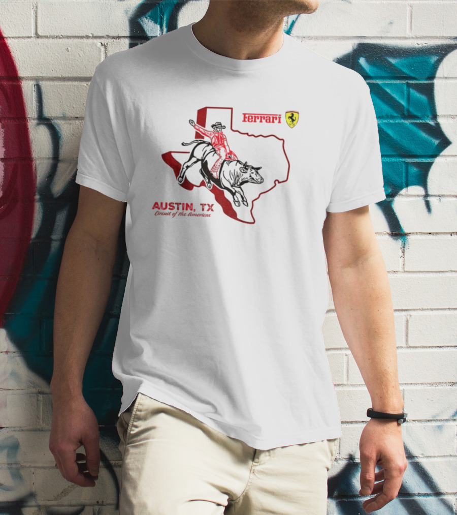 Ferrari Austin Texas Circuit Of The Americas Bull Rider Map Icon T-Shirt