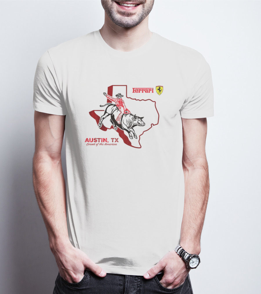 Ferrari Austin Texas Circuit Of The Americas Bull Rider Map Icon T-Shirt