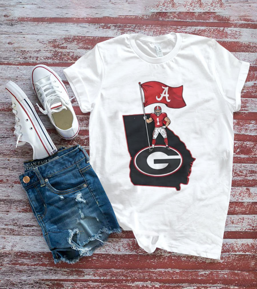 Alabama Crimson Tide Flag Over Georgia Bulldogs Map Football Rivalry T-Shirt