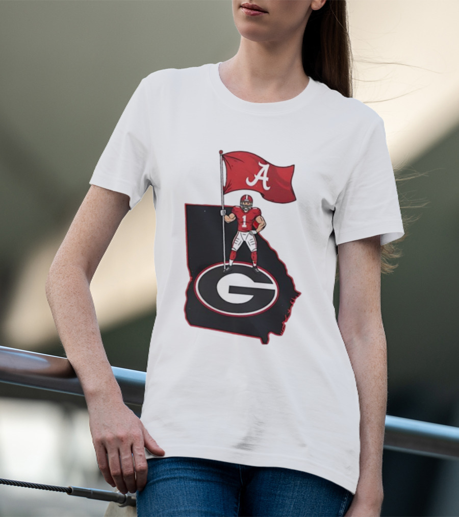 Alabama Crimson Tide Flag Over Georgia Bulldogs Map Football Rivalry T-Shirt