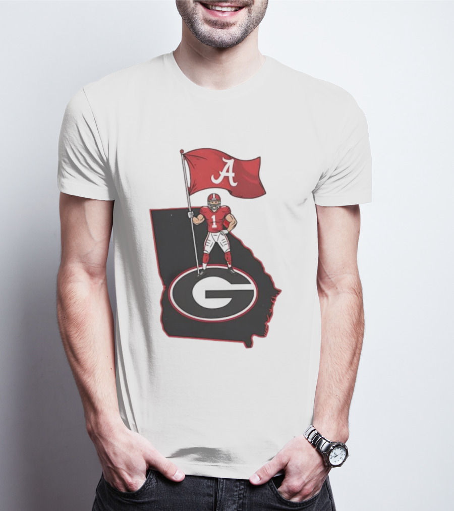 Alabama Crimson Tide Flag Over Georgia Bulldogs Map Football Rivalry T-Shirt