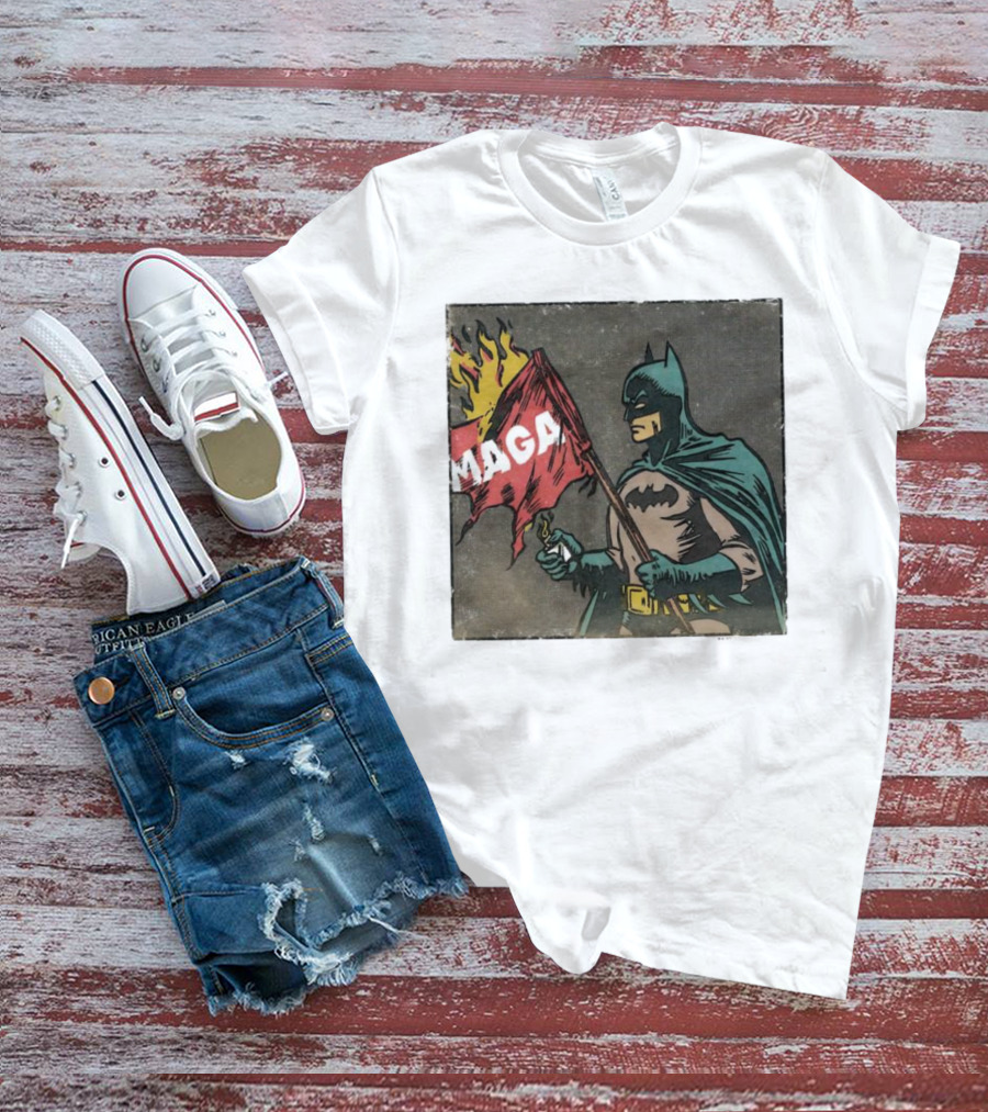 "Cult Of The Batman Holding Burning MAGA Flag" T-Shirt