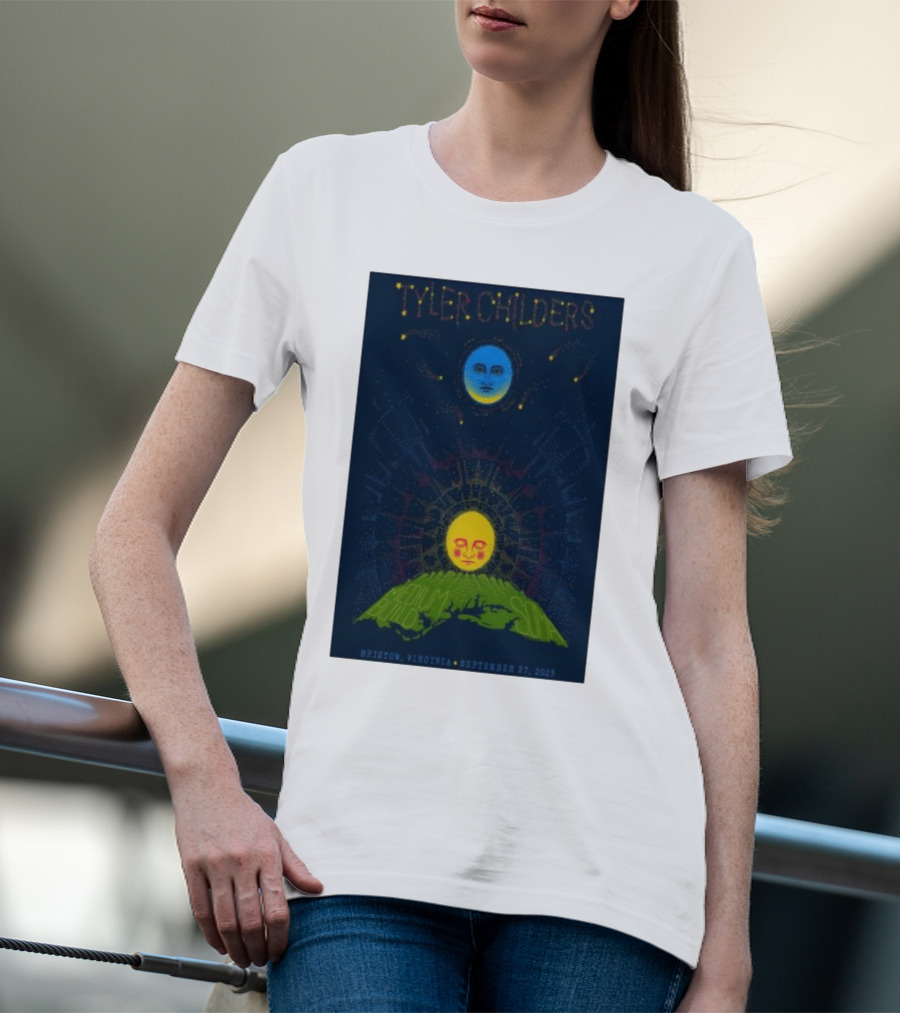 Tyler Childers Bristow Virginia September 27 2025 Medium Build Sola Blue Moon Yellow Sun T-Shirt