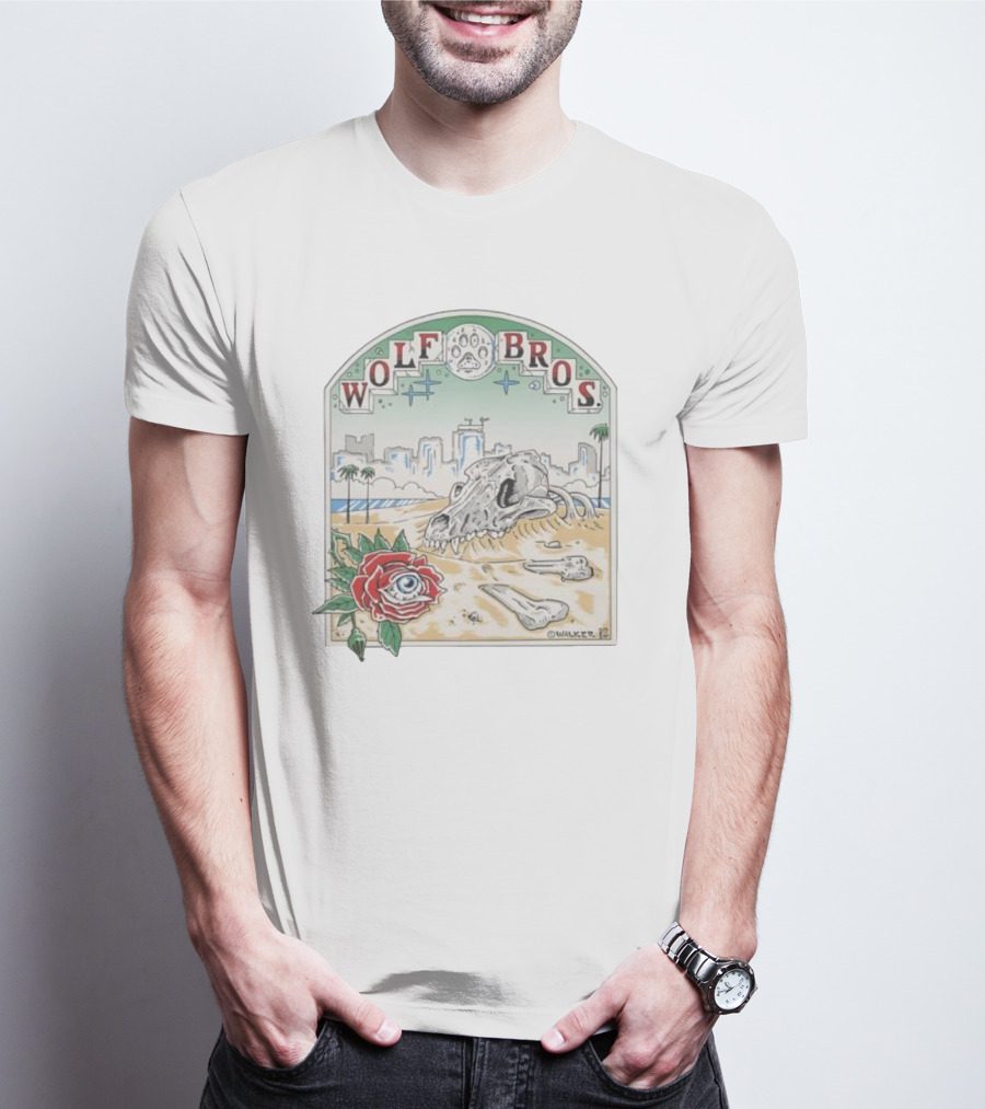 Wolf Bros Skull And Rose Beach Scene Ft Lauderdale Florida T-Shirt