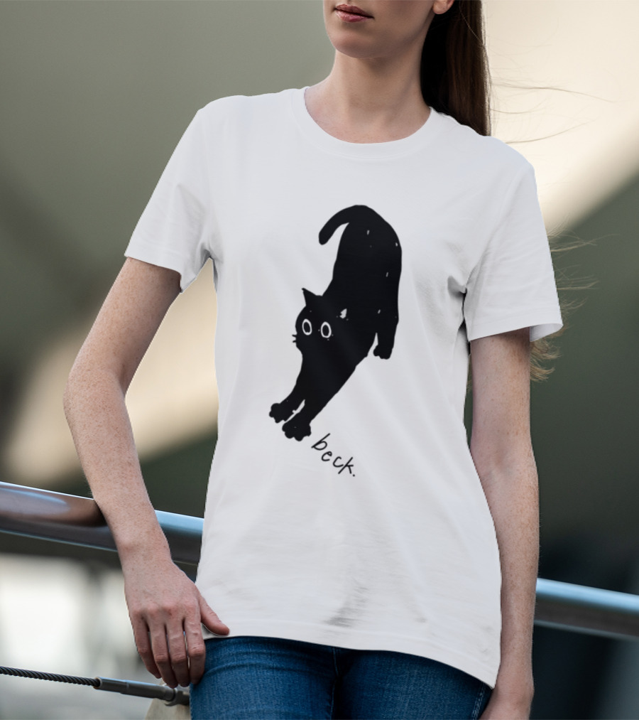 Beck Stretching Cat Silhouette Black Outline T-Shirt