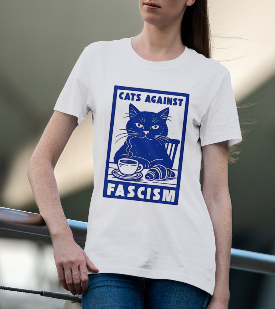 Cats Against Fascism Coffee And Croissant T-Shirt