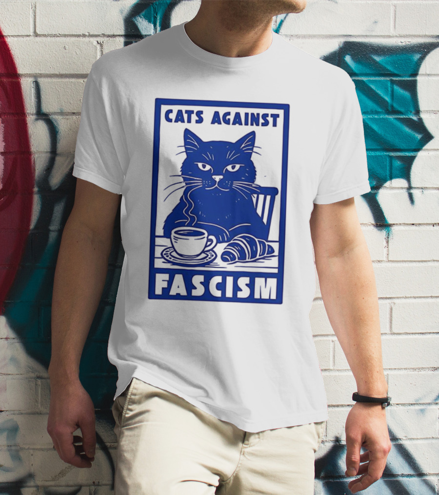 Cats Against Fascism Coffee And Croissant T-Shirt