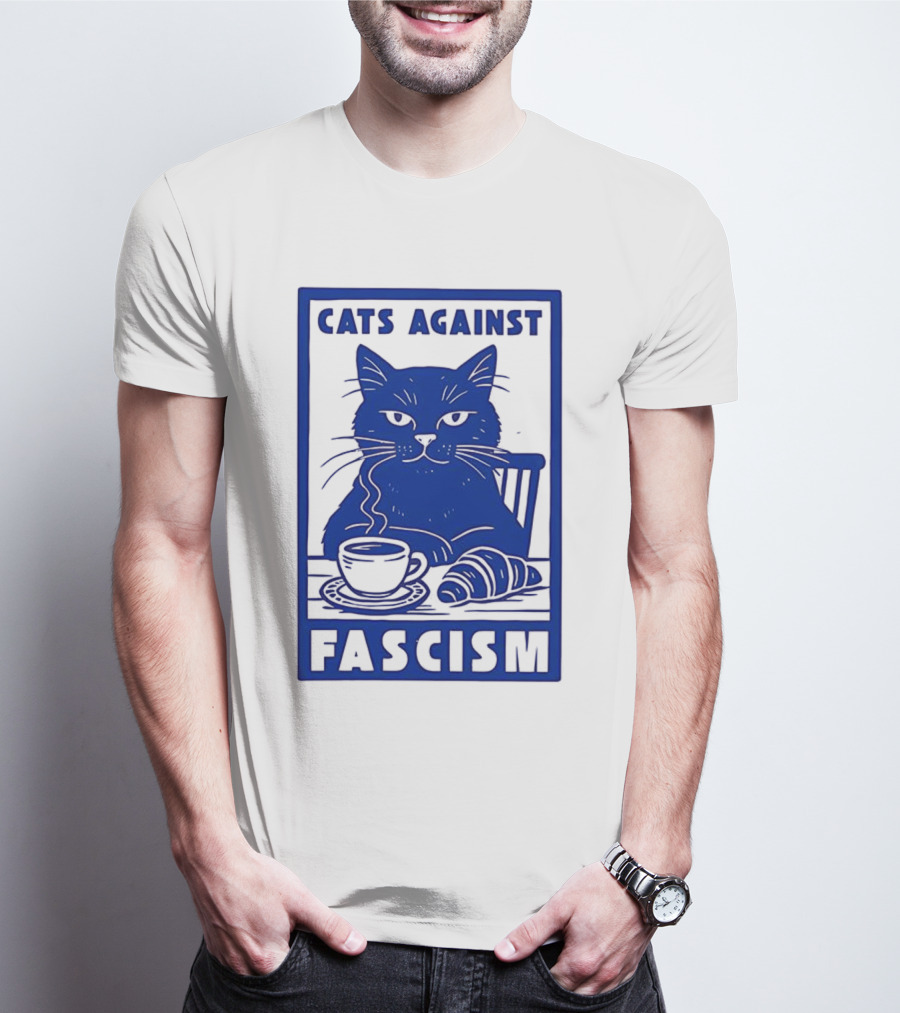 Cats Against Fascism Coffee And Croissant T-Shirt