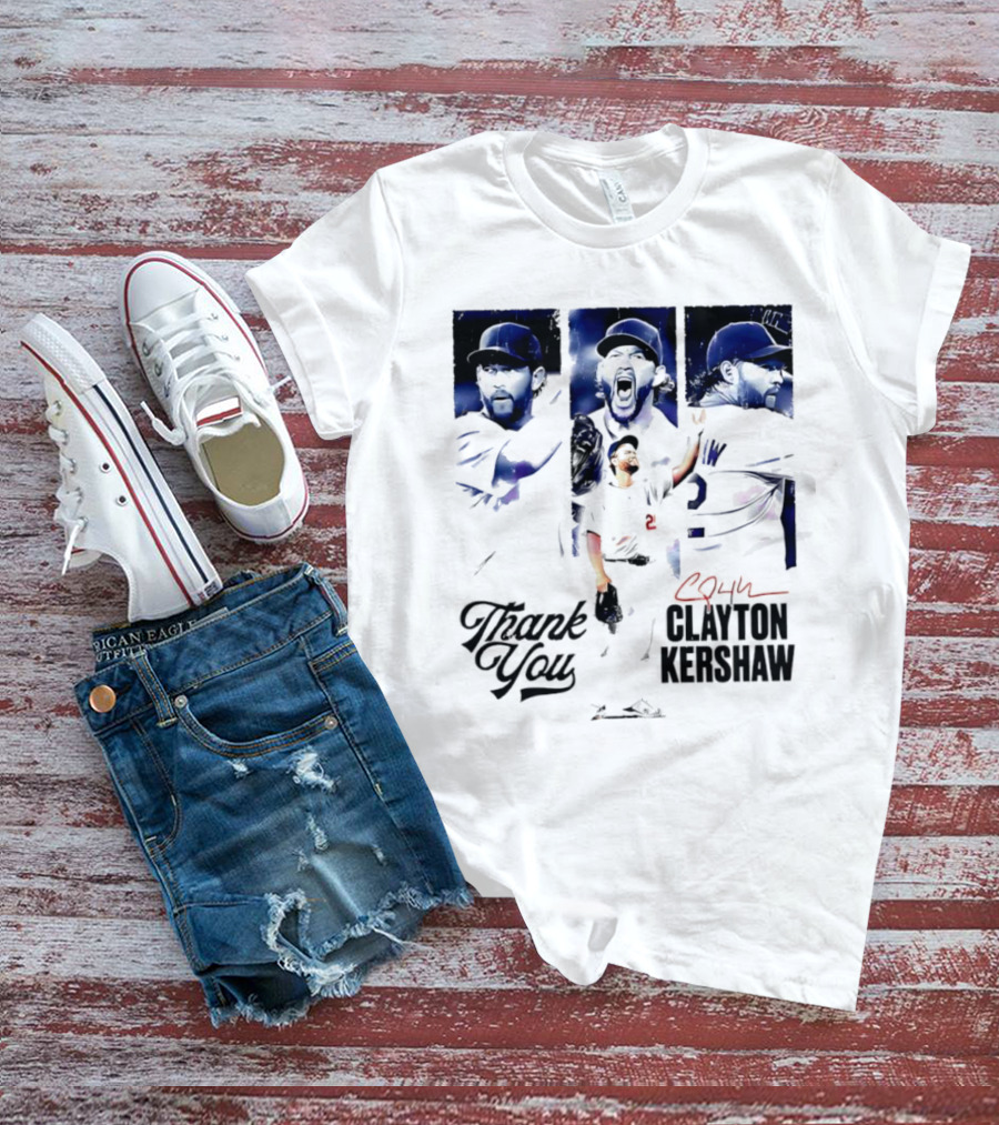 Clayton Kershaw Los Angeles Dodgers Thank You Signature Cursive T-Shirt