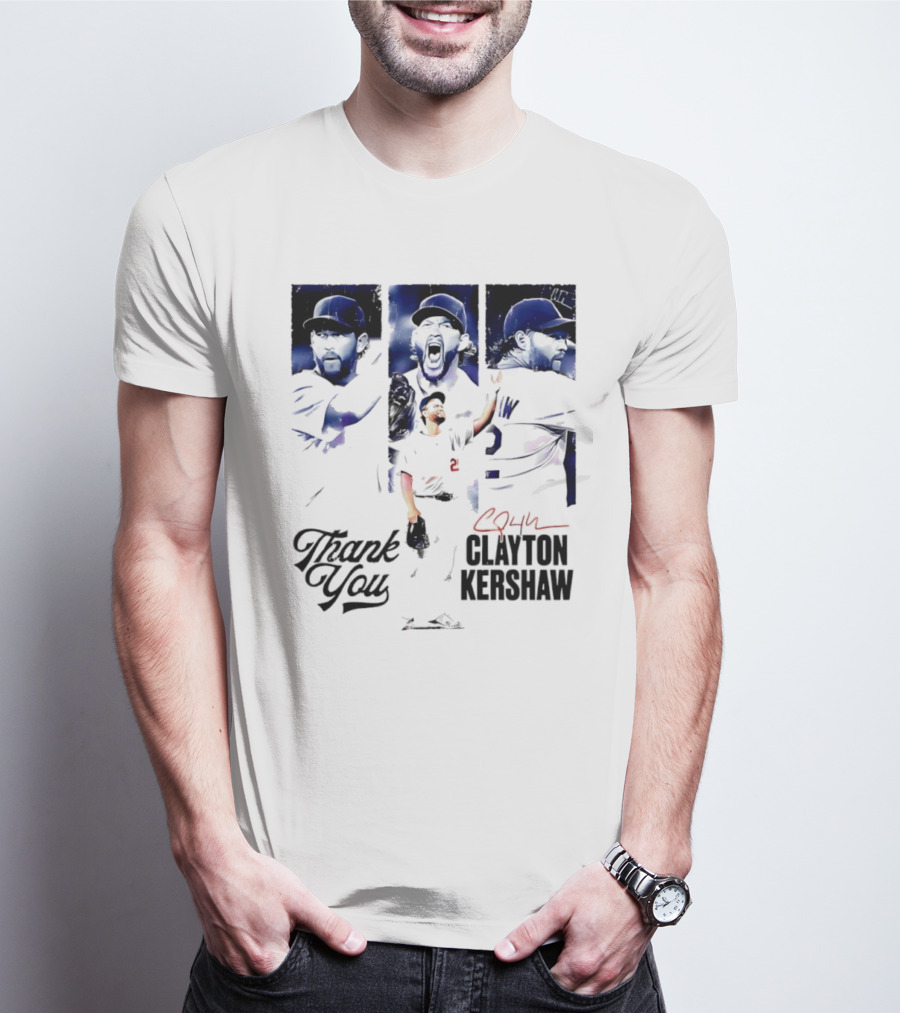 Clayton Kershaw Los Angeles Dodgers Thank You Signature Cursive T-Shirt