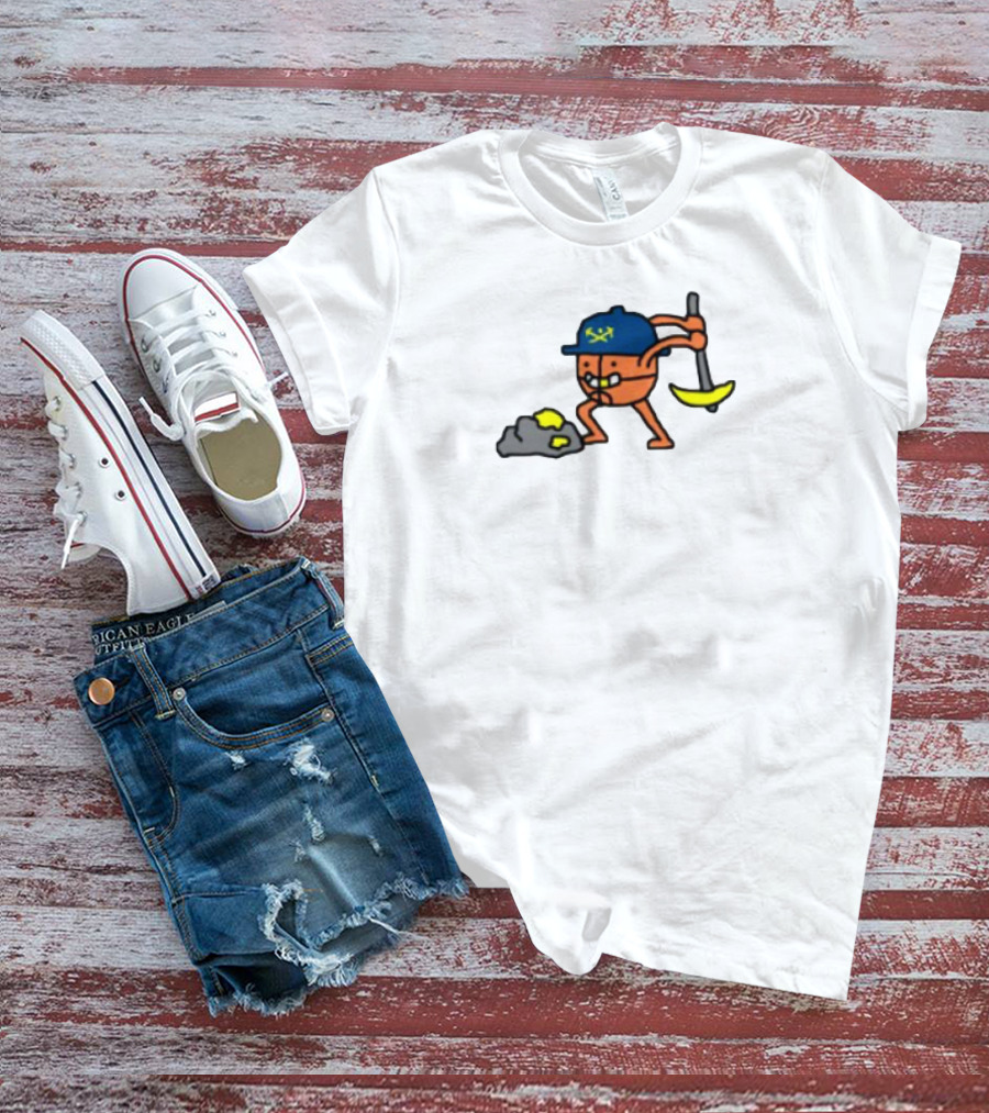Miner Character With Pickaxe Discovering Gold Nuggets T-Shirt