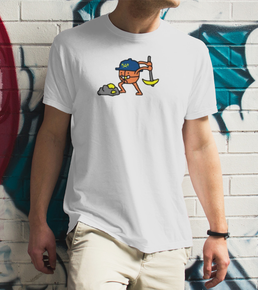 Miner Character With Pickaxe Discovering Gold Nuggets T-Shirt