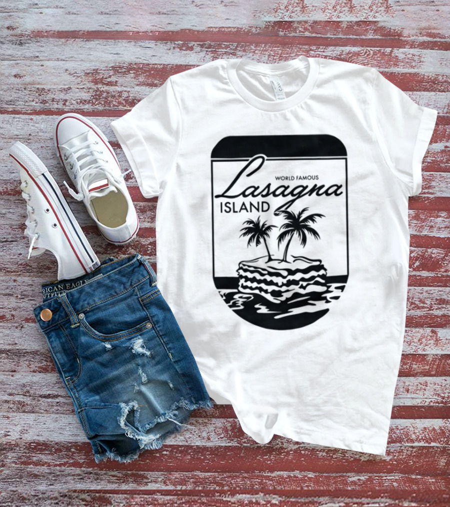 World Famous Lasagna Island Cat Cartoon Comic Humor Retro Style T-Shirt
