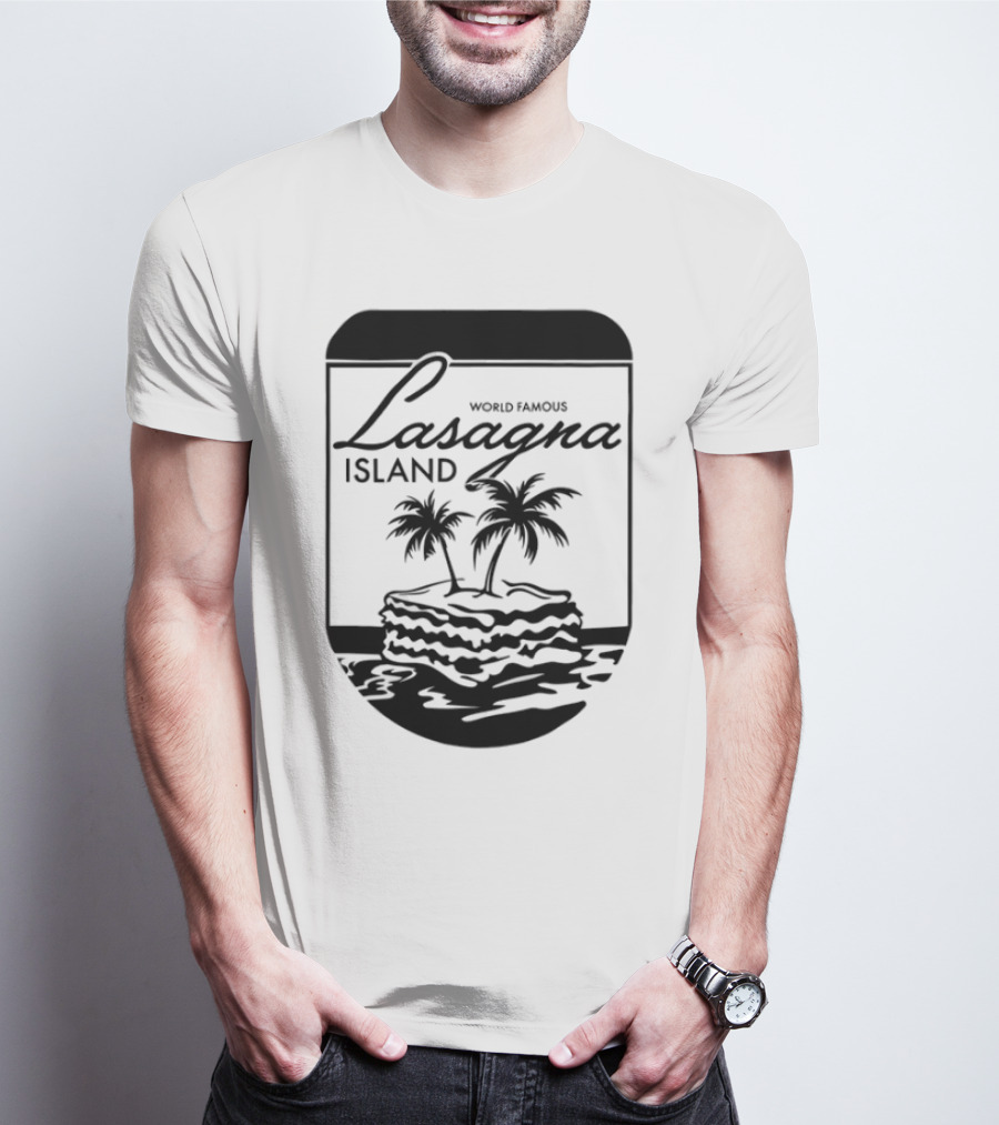 World Famous Lasagna Island Cat Cartoon Comic Humor Retro Style T-Shirt