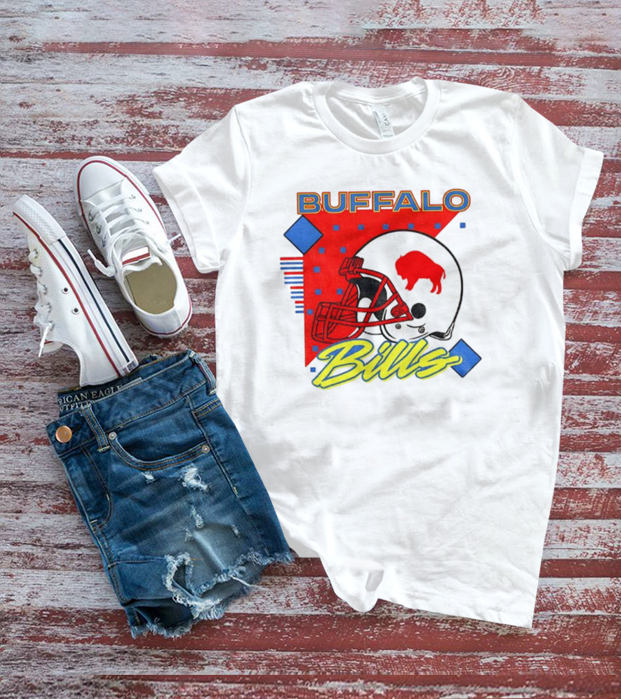 Buffalo Bills 90s Style Football Helmet Retro NFL Game Day T-Shirt