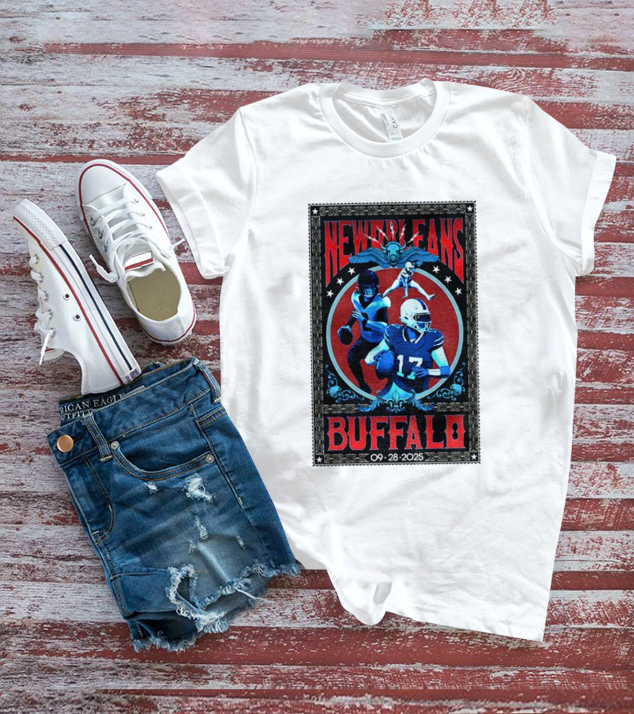 New Orleans Vs Buffalo September 28 2025 NFL Football Josh Allen Tyler Bass T-Shirt