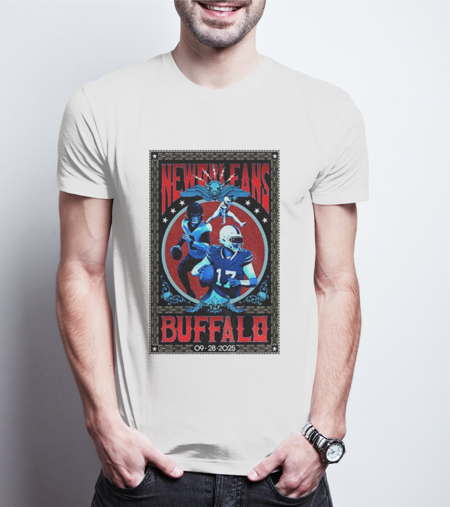 New Orleans Vs Buffalo September 28 2025 NFL Football Josh Allen Tyler Bass T-Shirt