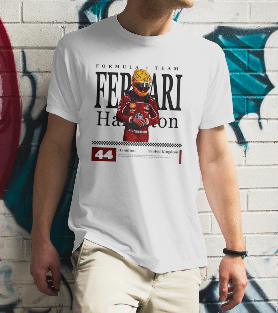 Ferrari Hamilton Red Racing Suit 44 UK Formula 1 Team T-Shirt