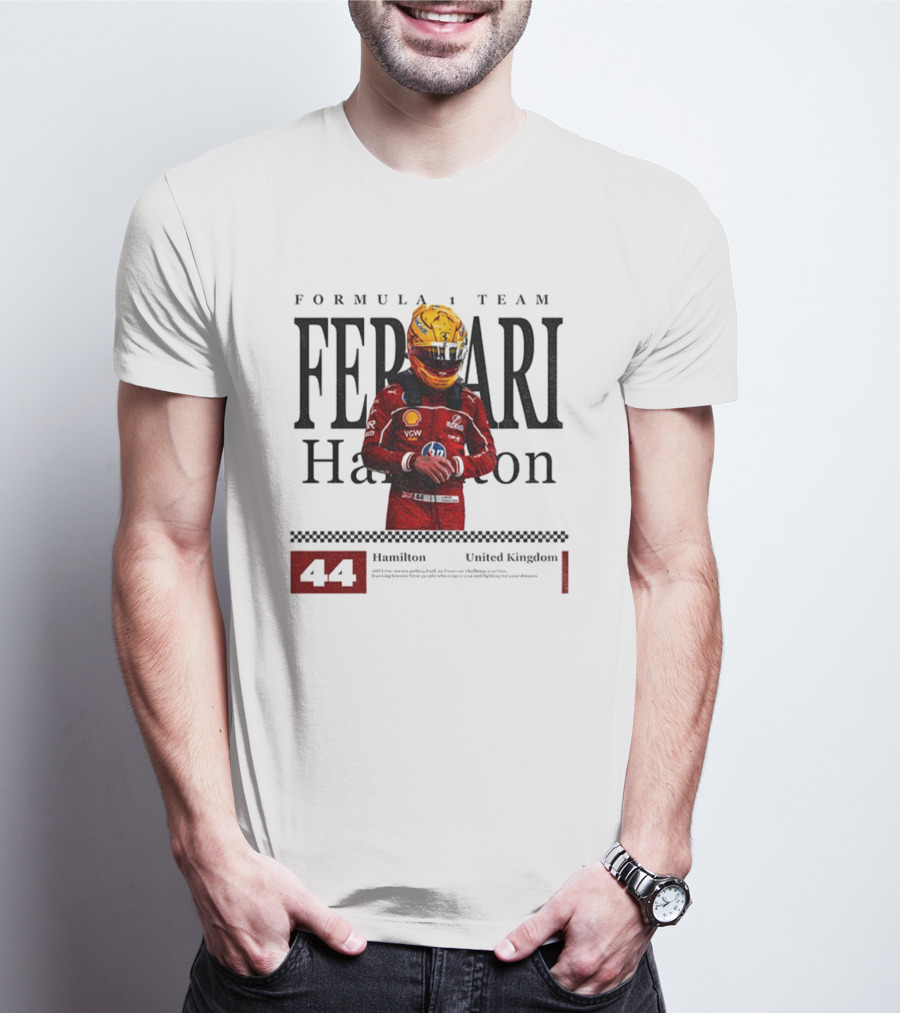 Ferrari Hamilton Red Racing Suit 44 UK Formula 1 Team T-Shirt