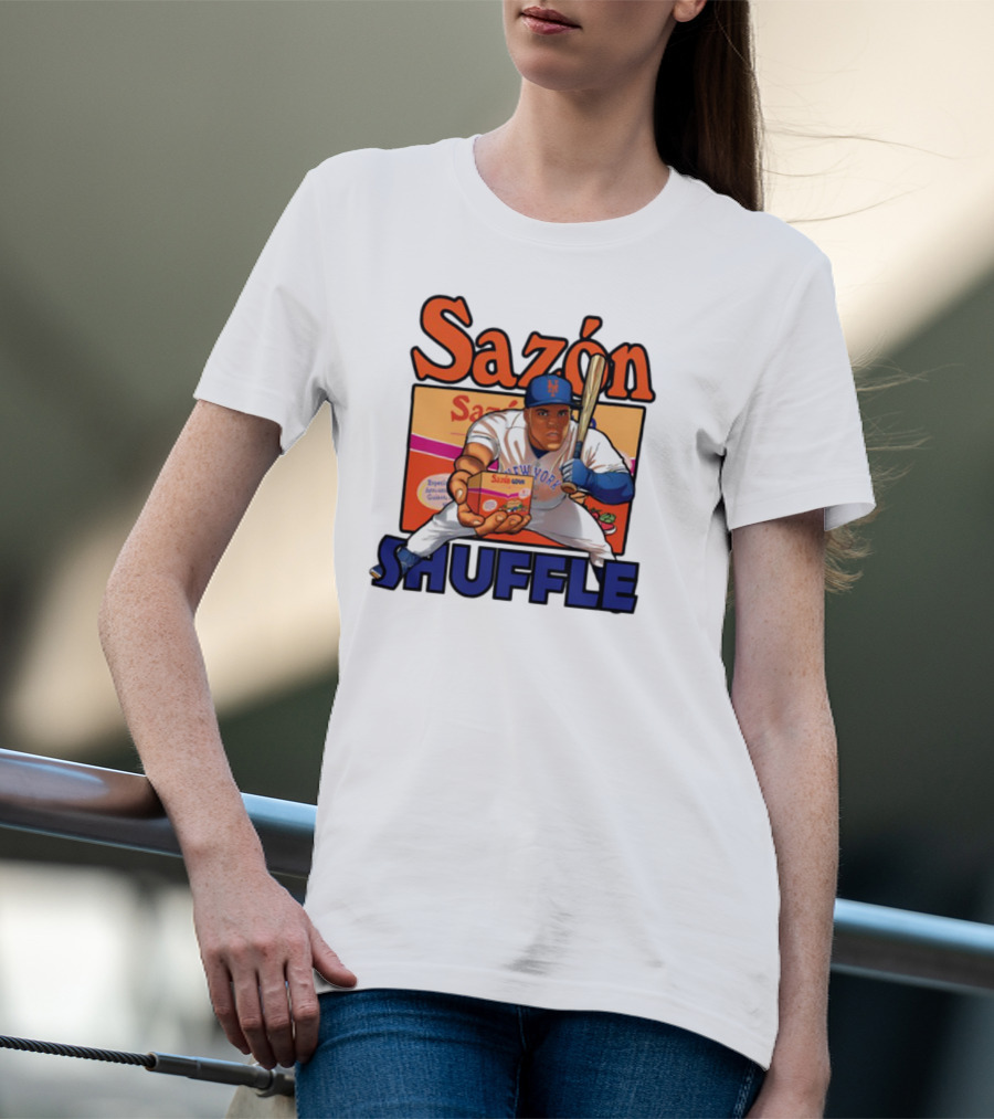 New York Sazón Goya Baseball Player Shuffle T-Shirt