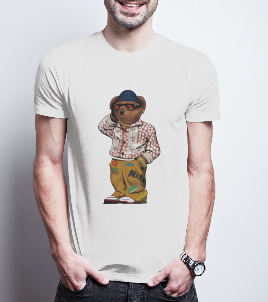 Folk Fitted Bear Floral Pattern Jacket Cool Style T-Shirt