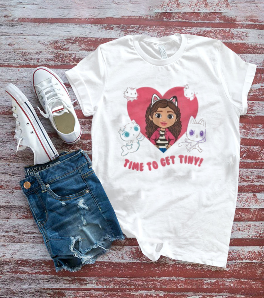 Time To Get Tiny Gabby’s Dollhouse Heart And Cats Characters T-Shirt