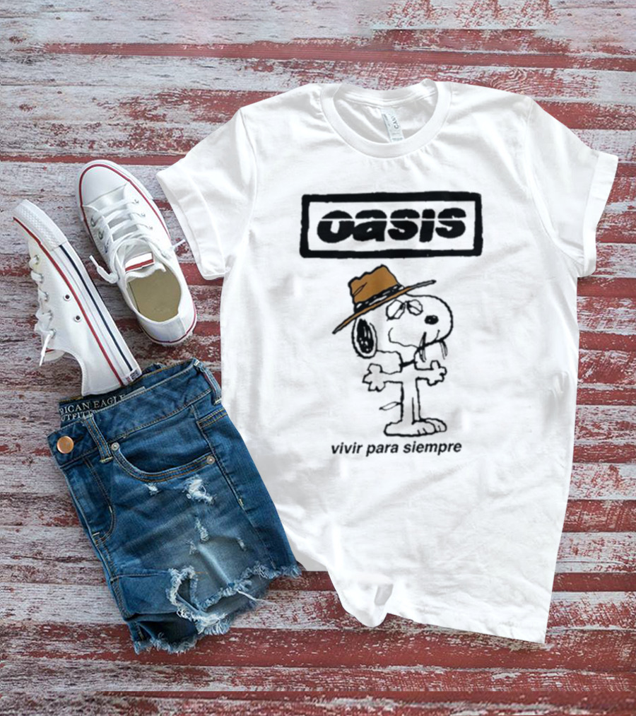 Snoopy Oasis Vivir Para Siempre Taza Café En El Desierto Icono Vintage T-Shirt