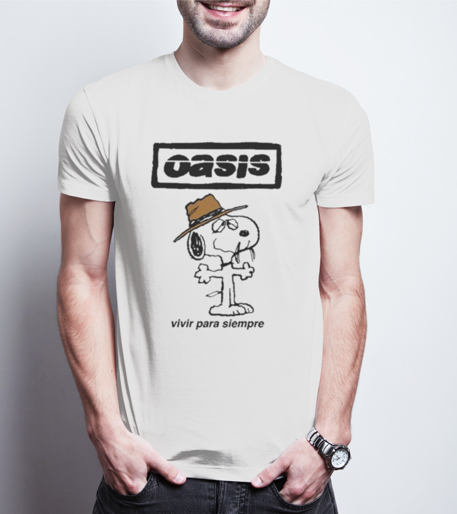 Snoopy Oasis Vivir Para Siempre Taza Café En El Desierto Icono Vintage T-Shirt